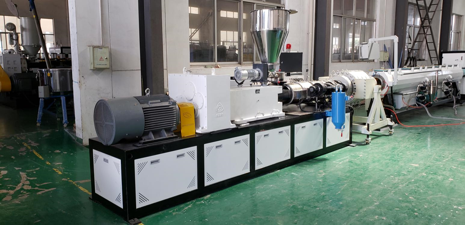 Conical twin screw pipe extrusion line